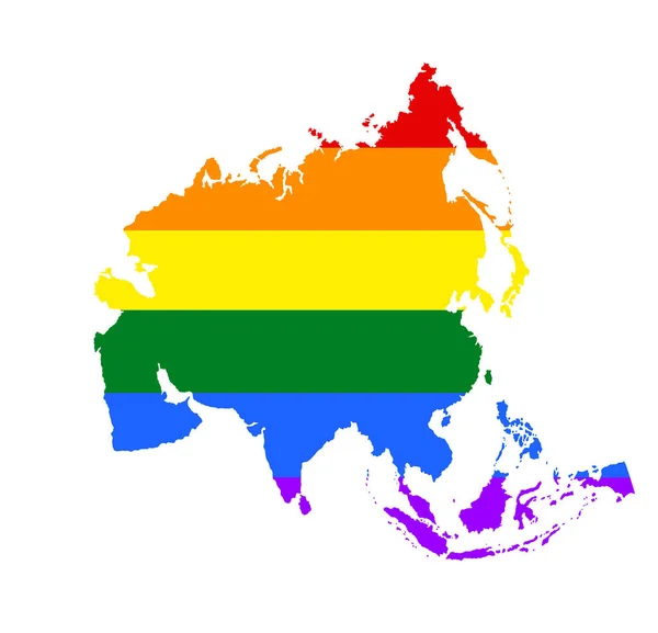 Asia Pride Gay Map Vector Illustration Rainbow Flag Colors Gay — Stock Vector