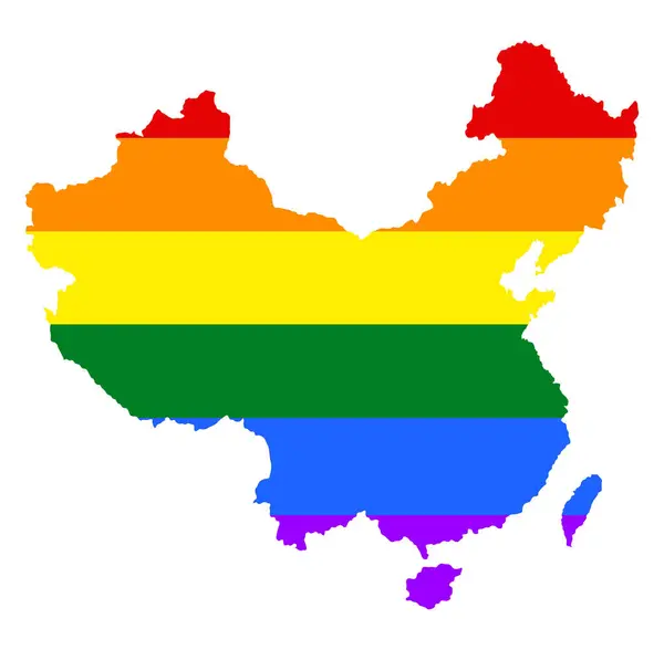 China Pride Gay Map Vector Illustration Rainbow Flag Colors Gay — Stock Vector