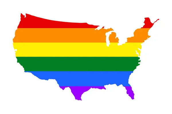 실루엣 Lgbt 지도에 지도를 플래그 미국의 자부심 레즈비언 공동체 자유로운 — 스톡 벡터