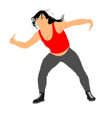 Beyaz arka planda izole edilmiş modern parti dansçısı kentsel kız vektör çizimi. Kadın bale sanatçısı. Seksi hip hop kadını. Mola zamanı, ponpon kız dansçısı. Spor Destek Etkinliği.