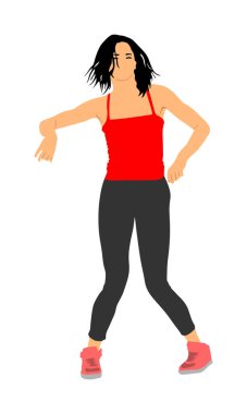 Beyaz arka planda izole edilmiş modern parti dansçısı kentsel kız vektör çizimi. Kadın bale sanatçısı. Seksi hip hop kadını. Mola zamanı, ponpon kız dansçısı. Spor Destek Etkinliği.