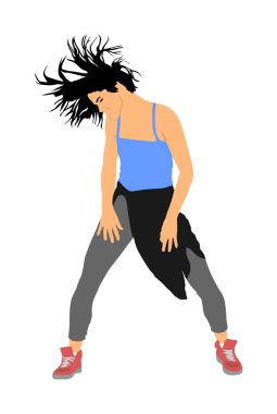 Beyaz arka planda izole edilmiş modern parti dansçısı kentsel kız vektör çizimi. Kadın bale sanatçısı. Seksi hip hop kadını. Mola zamanı, ponpon kız dansçısı. Spor Destek Etkinliği.