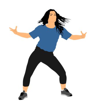 Beyaz arka planda izole edilmiş modern parti dansçısı kentsel kız vektör çizimi. Kadın bale sanatçısı. Seksi hip hop kadını. Mola zamanı, ponpon kız dansçısı. Spor Destek Etkinliği.