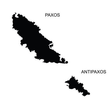 Yunan İyon adaları Paxos haritası ve Antipaxos harita vektör silüeti beyaz arkaplanda izole edilmiş. Paxos şekil gölgesi.