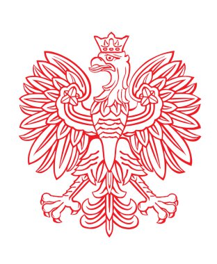 Polonya arması, ulusal amblemi mühürle, beyaz arka planda izole edilmiş. Polonya 'nın vektör illüstrasyon arması. Polonya bayrağı. Kanatlarını aç kartal hattı silueti Polonya 'nın ulusal sembolünü oluşturuyor.