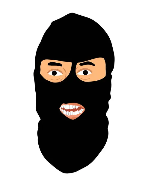 Burglar Man Phantom Mask Attacking Victim Vector Illustration Isolated Terrorist — Stock Vector