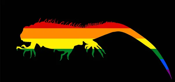 Homosexuelle Lgbt Flagge Über Der Silhouette Des Leguan Vektors Isoliert lizenzfreie Stockillustrationen