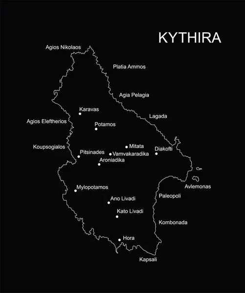 Ionische Insel Kythira Kartenlinie Konturvektor Silhouette Illustration Isoliert Auf Schwarzem Stockillustration