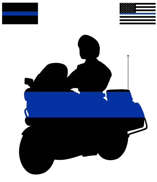 Amerikanische Polizisten Gefallen Offiziere Flagge Über Verkehrspolizist Offizier Auf Motorrad Vektorgrafiken
