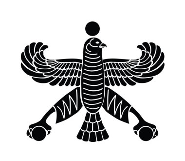 Beyaz arka planda izole edilmiş İran İmparatorluğu arması siluet çizimi. İran Achaemenid İmparatorluğu sembolü. Büyük Gölge Cyrus. Pers İmparatorluğu bayrak unsuru