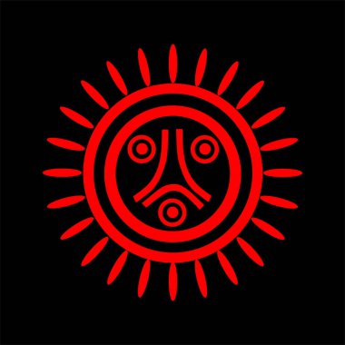 Güneş vektörü siluetindeki insan yüzü izole edildi. Jatibonicu Taino Kabilesi bayrağı. Amerika 'daki yerlilerin sembolü. Düğme Jatibonicu Taino yuvarlak amblem bayrağı.