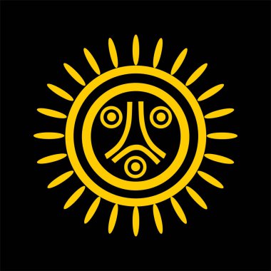 Güneş vektörü siluetindeki insan yüzü izole edildi. Jatibonicu Taino Kabilesi bayrağı. Amerika 'daki yerlilerin sembolü. Düğme Jatibonicu Taino yuvarlak amblem bayrağı.