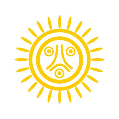 Güneş sembolü çizimindeki insan yüzü izole edildi. Jatibonicu Taino Kabilesi bayrağı. Amerika 'daki yerlilerin sembolü. Düğme Jatibonicu Taino yuvarlak amblem bayrağı.