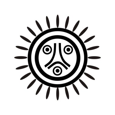 Güneş vektörü siluetindeki insan yüzü izole edildi. Jatibonicu Taino Kabilesi bayrağı. Amerika 'daki yerlilerin sembolü. Düğme Jatibonicu Taino yuvarlak amblem bayrağı.