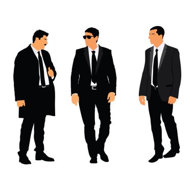 Elegant people, handsome man in suite and tie vector illustration isolated. President protect bodyguard. Secret service crew observing crowd. Agent on duty. Male guard on concert event keeps security. clipart