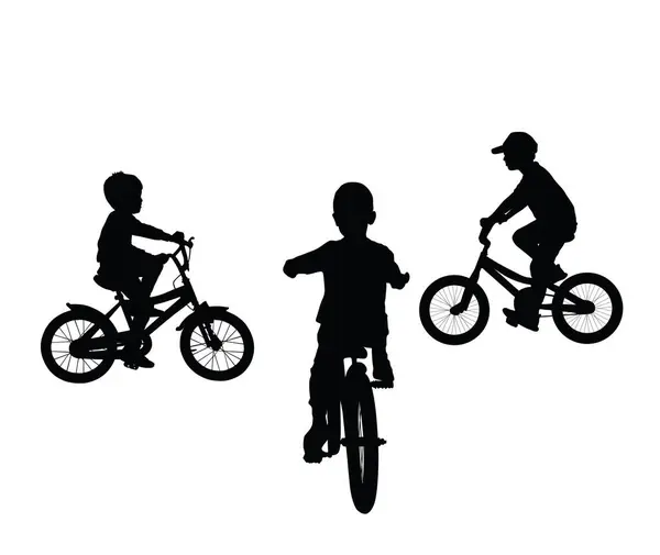 Bisiklet Vektörü Silueti Kullanan Küçük Çocuklar Izole Edilmiş Çocuklar Bisiklete Vektör Grafikler