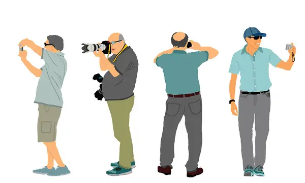 Starší Turistický Fotograf Vektorovou Ilustrací Kamery Novinář Dospělý Muž Cestovatel Vektorová Grafika