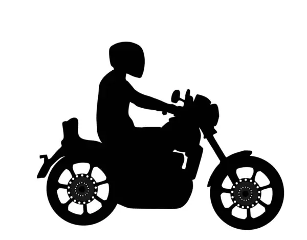 Motociclista Alla Guida Una Moto Lungo Strada Asfaltata Vettoriale Silhouette Vettoriale Stock
