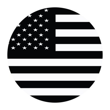 Siyah ve beyaz daire rozeti ABD bayrak taşıyıcı illüstrasyonu izole edildi. Amerika Birleşik Devletleri ulusal sembolü. Roundel USA bayrak amblemi. Vatansever yuvarlak işareti.
