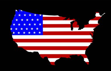 Bayrak Amerika Birleşik Devletleri haritası vektör silueti çizimi izole edildi. ABD bayrağını haritala. Amerika 'nın vatansever sembolünü şekillendirin.