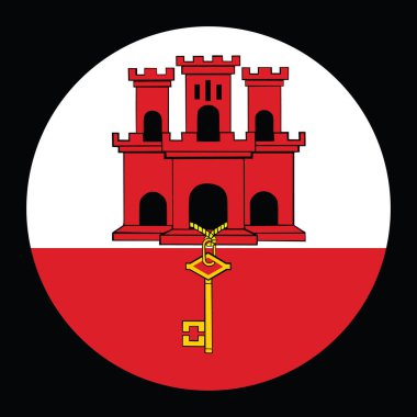 Çember rozet, Cebelitarık bayrağı, vektör illüstrasyonu izole edildi. Avrupa devleti. Cebelitarık ulusal sembolü. Vatansever yuvarlak Cebelitarık bayrağı amblemi.