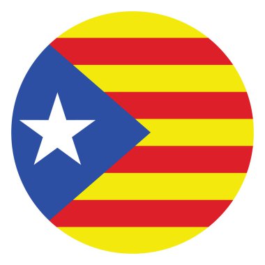 Çember rozet Katalonya bayrak taşıyıcı illüstrasyonu arka planda izole edildi. Roundel Katalonya bayrak amblemi pankartı. İspanya 'nın ulusal sembolü. Vatanseverlik işareti.