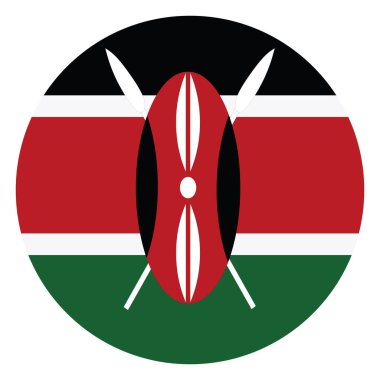 Çember rozeti Kenya bayrak vektör çizimi izole edildi. Kenya 'nın ulusal sembolü, Afrika ülkesi. Eyalet sunumu için Kenya bayrağı amblemi. Vatanseverlik işareti.