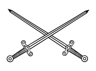 Çapraz kılıçlar vektör silüeti beyaz arkaplanda izole edilmiş. Geleneksel hanedan sembolü. Hindistan askeri bayrak unsurunun arması.. 