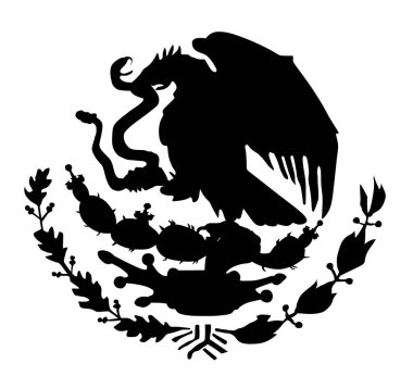 Meksika arması, mühür, ulusal amblem vektörü izole edildi. Meksika siluet çiziminin arması. Gagası gagalı yılan şekilli Heraldik kartal. Meksika bayrağı vatanseverlik işareti.