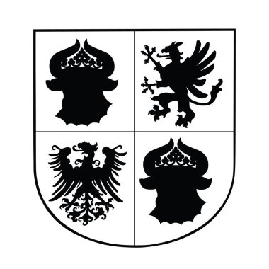 İmza Mecklenburg Vorpommern arması siluet vektör çizimi izole edildi. Heraldik Mecklenburg Batı Pomerania COA amblem bayrağı. Almanya eyaletinin ulusal sembolü gölge.