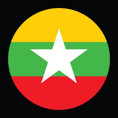 Çember rozet Myanmar bayrak vektör çizimi izole edildi. Burma bayrağı ulusal sembolü. Asya ülkesi. Roundel Myanmar bayrak amblemi bayrağı. Heraldik işaret.