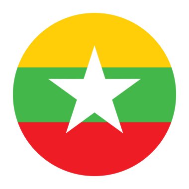 Çember rozet Myanmar bayrak vektör çizimi izole edildi. Burma bayrağı ulusal sembolü. Asya ülkesi. Roundel Myanmar bayrak amblemi bayrağı. Heraldik işaret.