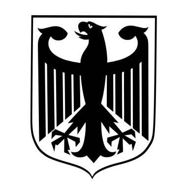 Beyaz arka planda izole edilmiş Alman arması. Heraldik siyah kartal Bundesadler. Deutschland COA 'nın ulusal sembolü, Avrupa devleti. 
