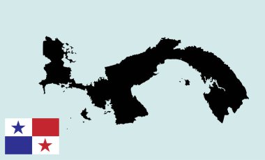 Panama haritası vektör silueti çizimi arka planda izole edildi. Orta Amerika eyaleti. Panama bayrağı, ulusal sembol. 