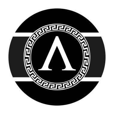 Çember rozet Sparta bayrak vektör çizimi izole edildi. Sparta bayrağı sembolü. Sparta polis bayrağının eski bayrağı. Antik Yunan 'da şehir devleti sembolü. Antik Yunan 'dan cesur savaşçılar sembolü.