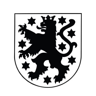 Arka planda izole edilmiş siluet silüet silüeti perçinlenmiş. Almanya 'da bir bölge. Thuringen bayrak unsuru. Thüringen kraliyet sembolü, Almanya. Kraliyet aslanı ve taç..