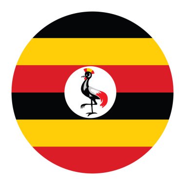 Çember rozeti Uganda bayrak vektör çizimi beyaz arka planda izole edildi. Doğu Afrika devleti. Afrika ülkesinin ulusal sembolü. Uganda amblemi. Roundel Uganda bayrağı. Sekreter kuş.