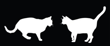 Aşık gölge kediler vektör silueti çizimi izole edildi. Sevimli hayvan. Ev hayvanı. Çiftlikte gardiyan var. Kediler çiftleşiyor. Evcil hayvanlar, erkek ve dişi.. 