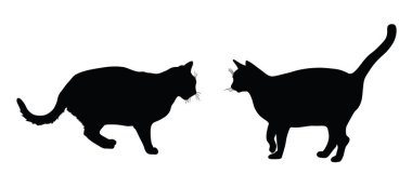 Aşık gölge kediler vektör silueti çizimi izole edildi. Sevimli hayvan. Ev hayvanı. Çiftlikte gardiyan var. Kediler çiftleşiyor. Evcil hayvanlar, erkek ve dişi.. 