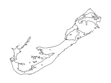 Beyaz arkaplanda izole edilmiş çizgi çevresi Bermuda haritası vektör silüeti çizimi. Bermuda gölge haritasını şekillendir. Kuzey Atlantik Okyanusu 'ndaki İngiliz Denizaşırı Adaları, Amerika. 