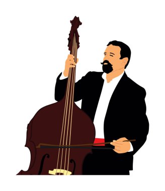 Kaçak vektör çizimi yapan adam izole edildi. Contra Bass 'lı müzisyen konser sahnesinde. Çifte bas sanatçısı eğlence eğlencesi. Yaylı çalgılarla klasik müzisyen.