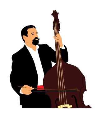 Kaçak vektör çizimi yapan adam izole edildi. Contra Bass 'lı müzisyen konser sahnesinde. Çifte bas sanatçısı eğlence eğlencesi. Yaylı çalgılarla klasik müzisyen.