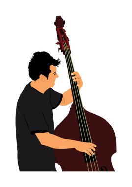 Kaçak vektör çizimi yapan adam izole edildi. Contra Bass 'lı müzisyen konser sahnesinde. Çifte bas sanatçısı eğlence eğlencesi. Yaylı çalgılarla klasik müzisyen.