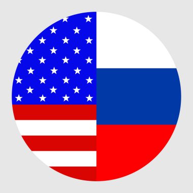 Çember rozetin yarısı ABD bayrağının yarısı Rusya rozet çizimi izole edildi. Amerika ve Avrupa ülkeleri arasındaki ulusal sembol ortaklığı ABD bayrak amblemi devleti yuvarlak ABD bayrağı. Vatanseverlik işareti.
