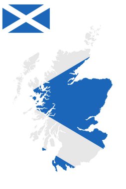 Scotland map flag vector silhouette illustration isolated on background. Flag of Scotland. Saint Andrew's Cross. Scotland shape shadow.national territory symbol. clipart