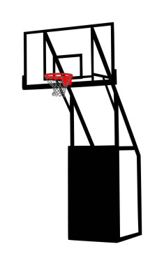 Basketbol potası vektör silüeti beyaz arka planda izole edilmiş. Spor inşaatı. Sahada popüler spor aletleri. Basketbol arka tahtası sembolü.