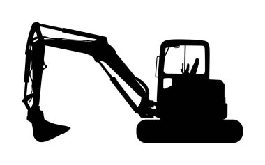 Büyük buldozer taşıyıcı vektör silüeti beyaz arka planda izole edilmiş. Tozlu kazıcı şekli. Kara için kazıcı dozer. İnşaat halinde. İnşaat makinesi çağrı cihazı. Motor derecelendirici gölge.