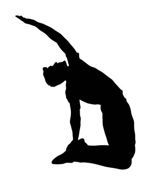 Spor salonu vektör silueti eğitimi için fitness eğitmeni egzersizi. Kilo veriyorsun, vücut geliştirici. Kişisel antrenör egzersizi. Formda sporcu çocuk. Solucan gibi esneyen yakışıklı bir sporcu. Erkek atlet becerisi.