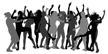 Bekarlığa veda partisi dansçısı kadın, insanlar siluet çizimi yapıyor. Gece hayatı ekibi dans ediyor. Disko kulübü lezbiyen etkinliği. Kız doğum günü kutlaması. Gençlerin keyfi yerinde. Eğlenceli eğlence kadını.