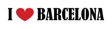 Beyaz arka planda izole edilmiş Barselona pankart vektör illüstrasyonuna bayılıyorum. Turist ve seyahat hatırası tişört damgası. Barselona amblemi turistleri davet ediyor. İspanya şehri.